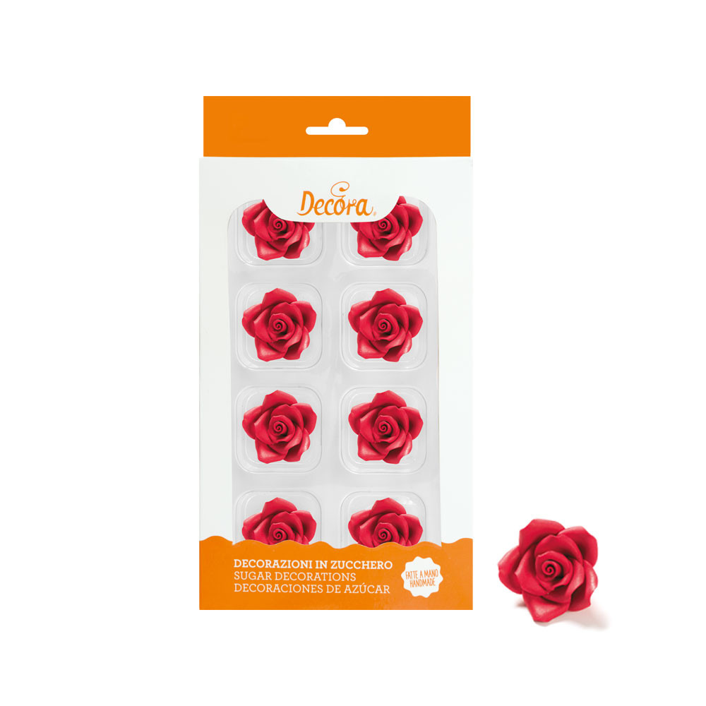 Захарни декорации средна червена роза (8 бр.) 500373 DECORA