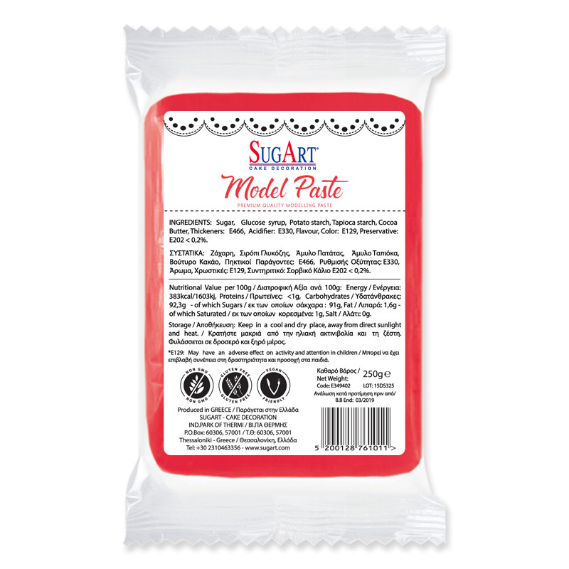 Червена захарна паста за фигурки Sugart 250 гр