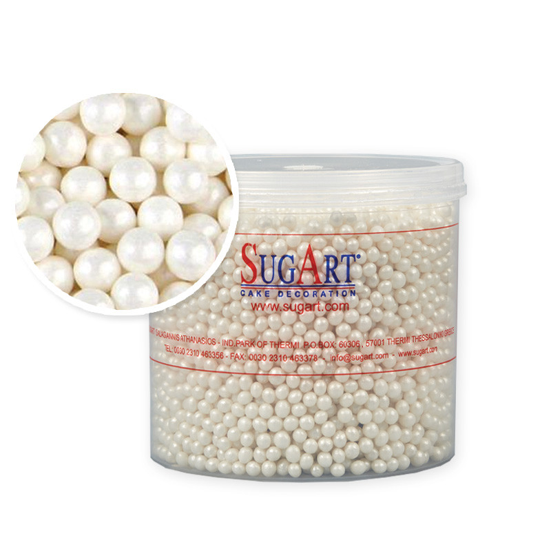 Захарни декорации бели перли, 500 гр, Sugart