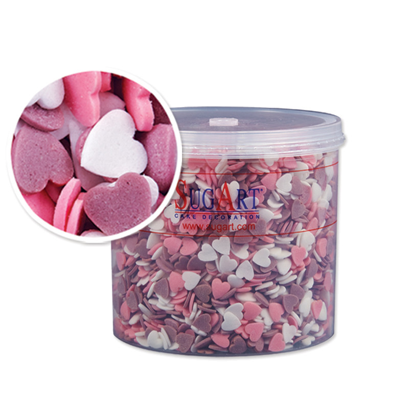 Захарни декорации бели/розови/лилави сърца, 500 гр. Sugart