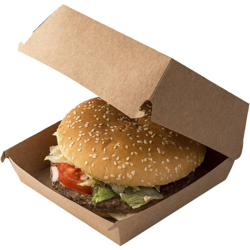 Кутия за хамбургери, 14x14x7см, кафява, прикрепен капак, kraft 50 бр.