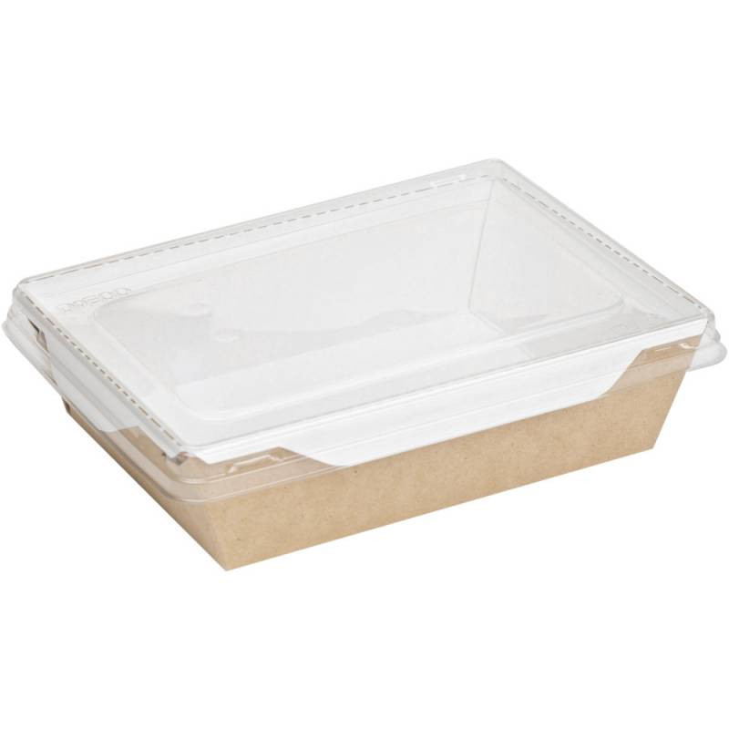 Кутия Take away, DoEco, 14.5x9.5x4.5см, 400 мл, кафява, целулоза/хартия, с PET капак 50 бр.