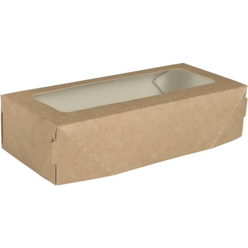 Кутия Take away, DoEco, 17x7x4см, 500 мл, кафява, целулоза/хартия, с прикрепен прозорец и капак 50 бр.