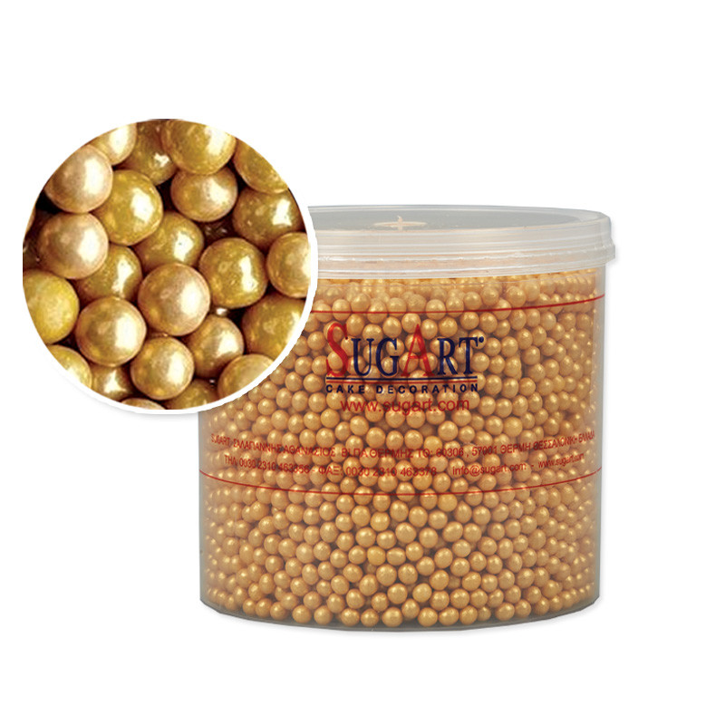 Захарни декорации златни перли, 500 гр, Sugart