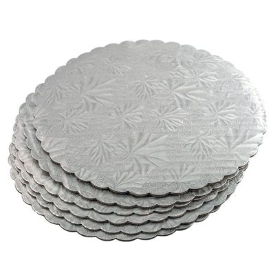 Сребърна кръгла подложка за торта с вълнообразен ръб Ø30,5xH0,35 cm GustaPro