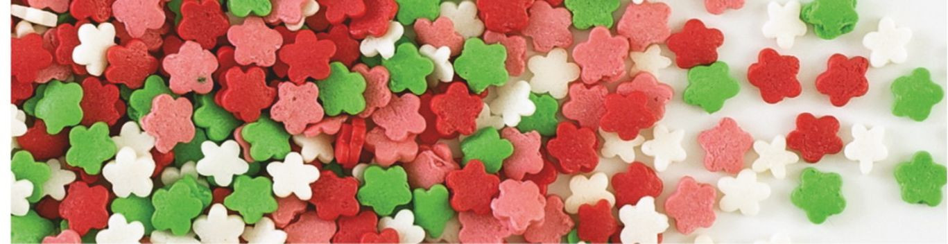 Decoratiuni din zahar floricele mix culori: albe/verzi/rosii 100gr 70309 GPR