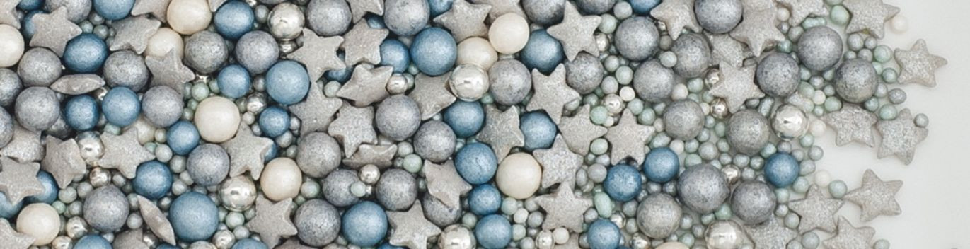Decoratiuni din zahar mix: stelute/perle - albastre/argintii, 100g 71482 GPR