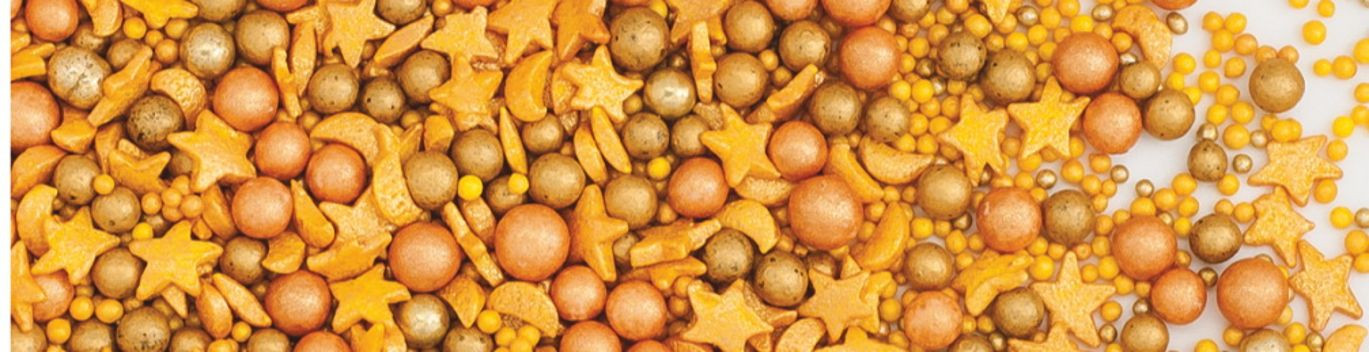 Decoratiuni din zahar mix: luna/stelute/perle - aurii perlate, 100g 71483 GPR