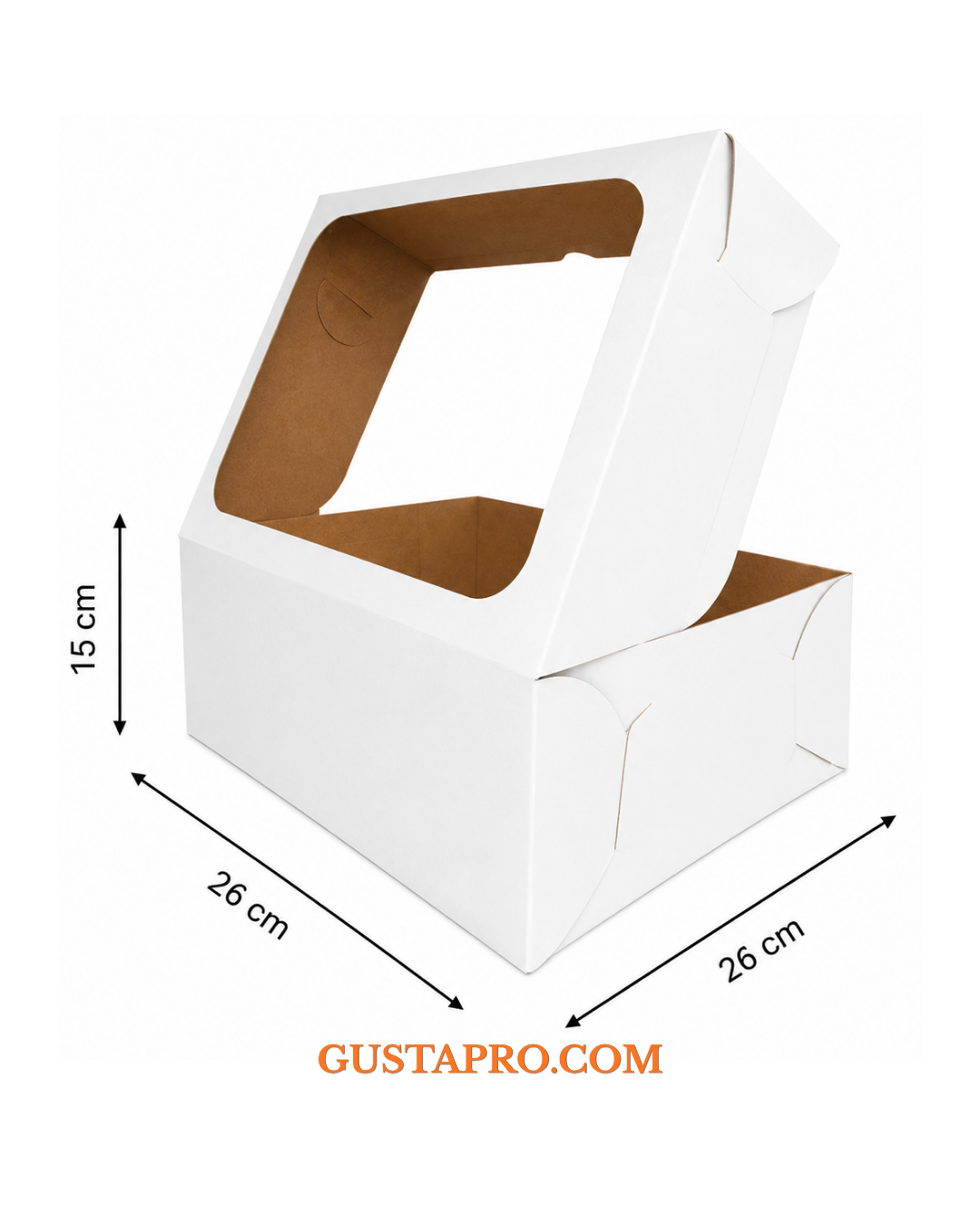 Кутия за торта бяло/крафт 26x26x15 см с прозорец GustaPro