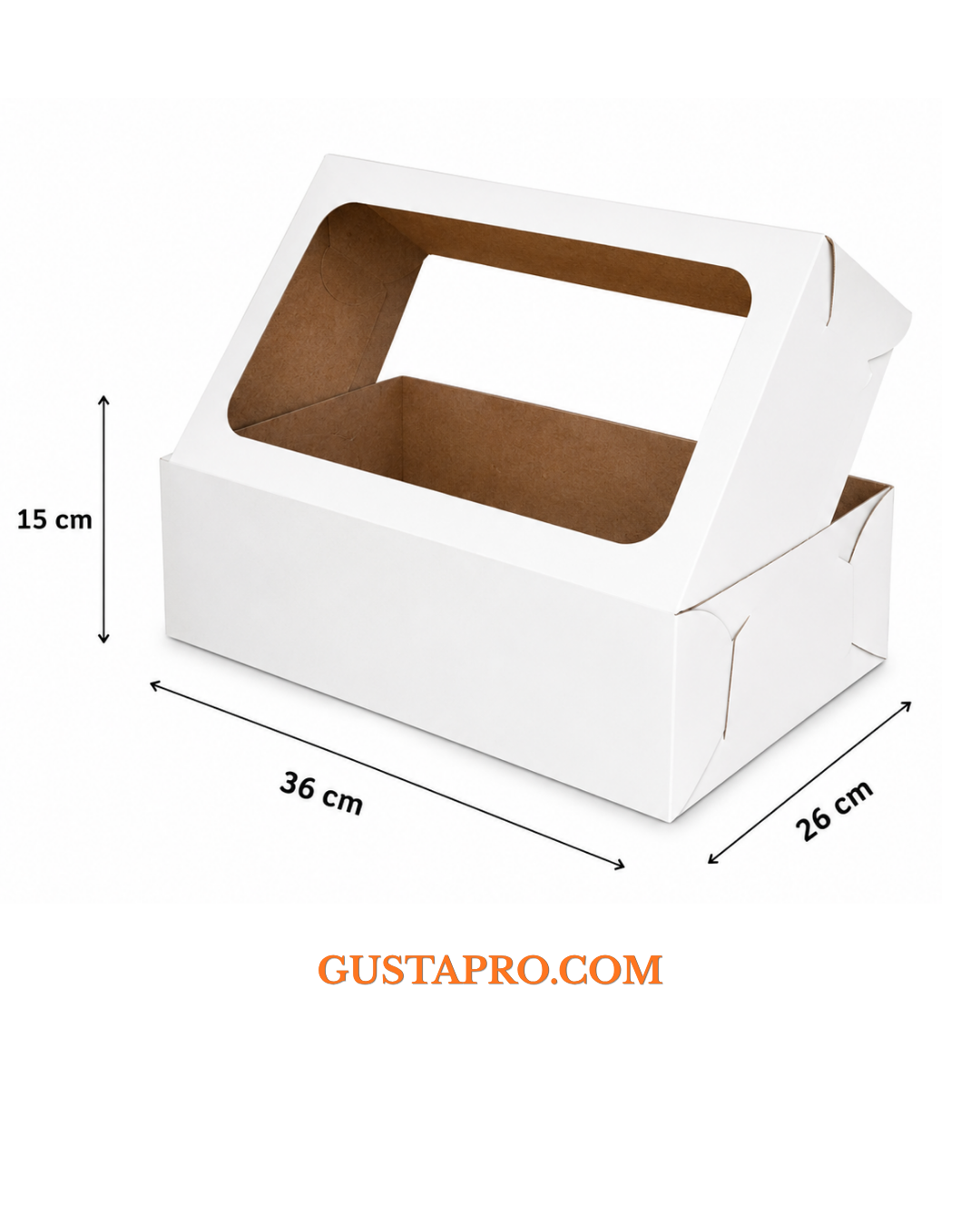 Кутия за торта бяло/крафт 36x26x15 см с прозорец GustaPro