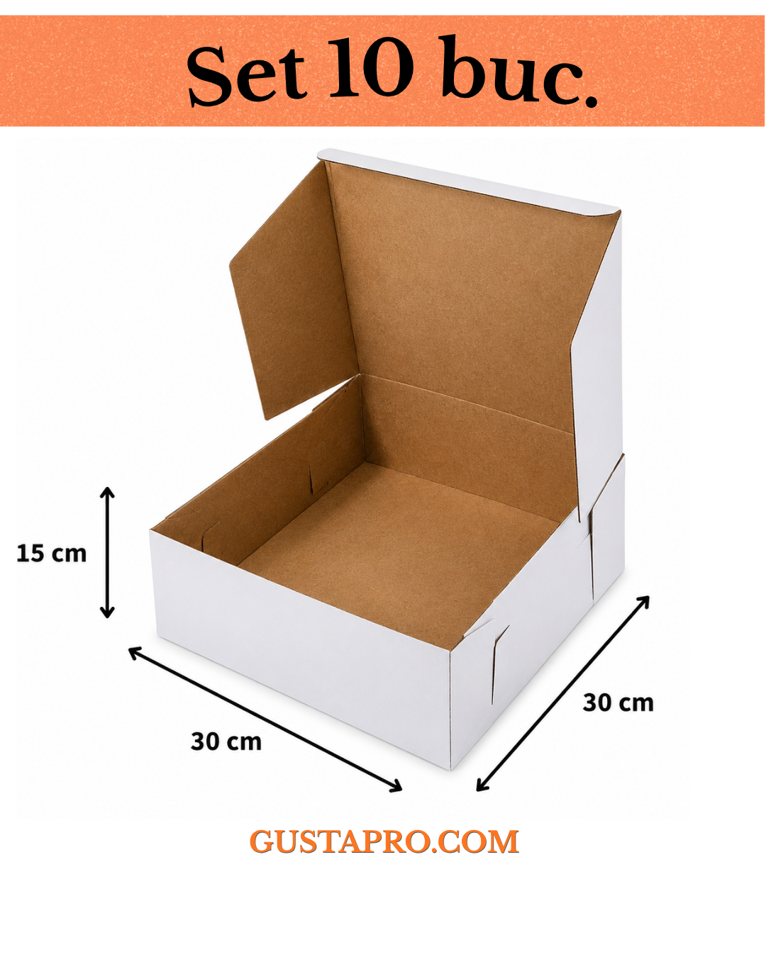 Кутия за торта бяло/крафт 30,5x30,5x15 см, комплект 10 бр GustaPro