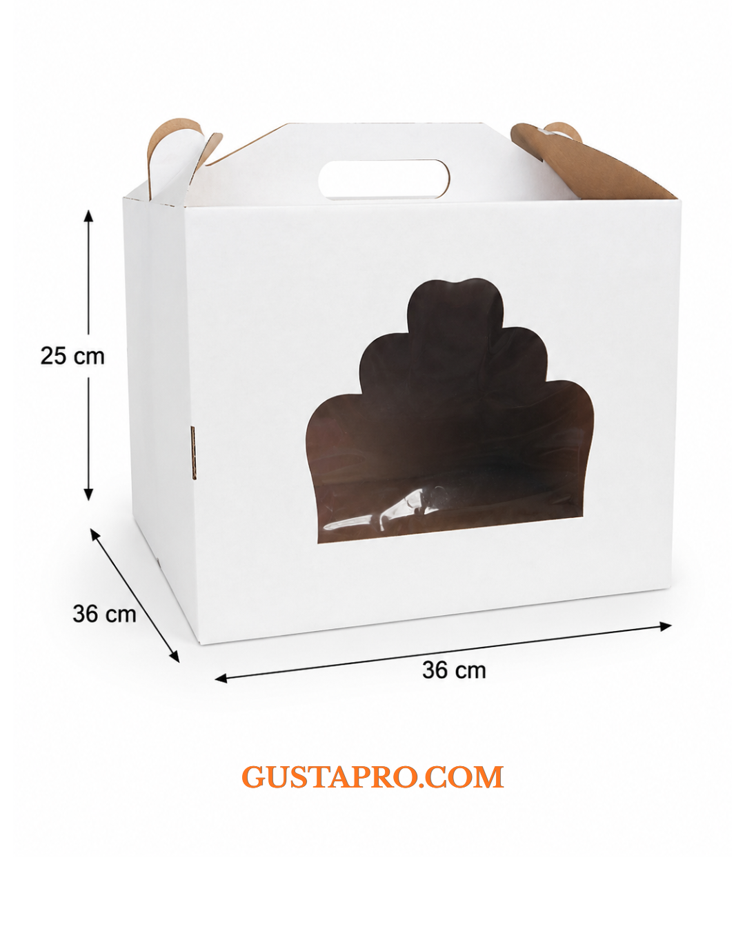Кутия за торта бяло/крафт с прозорец 36x36x25 см GustaPro