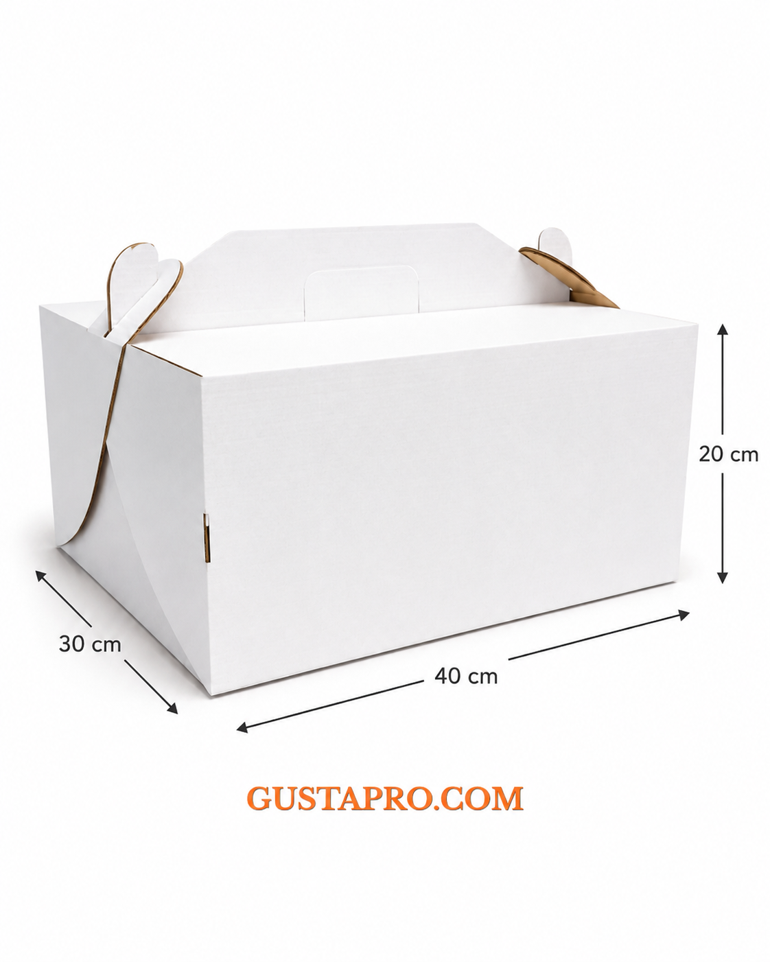 Cutie pentru tort alb/kraft 30x40x20 cm cu maner Gusta Pro