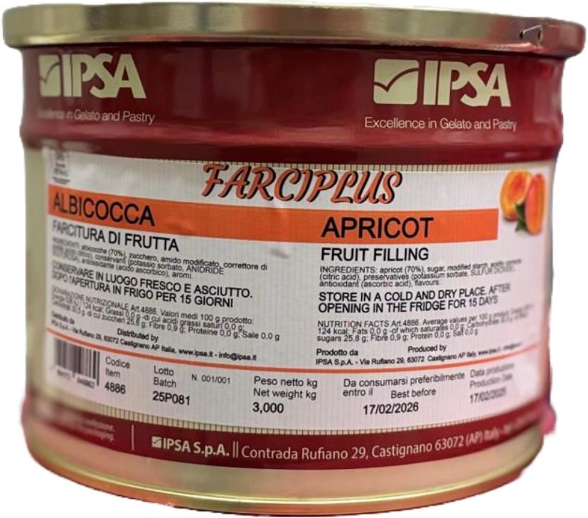 Плодов пълнеж с парчета кайсия 70% FARCIPLUS, 3kg, 4886 Ipsa