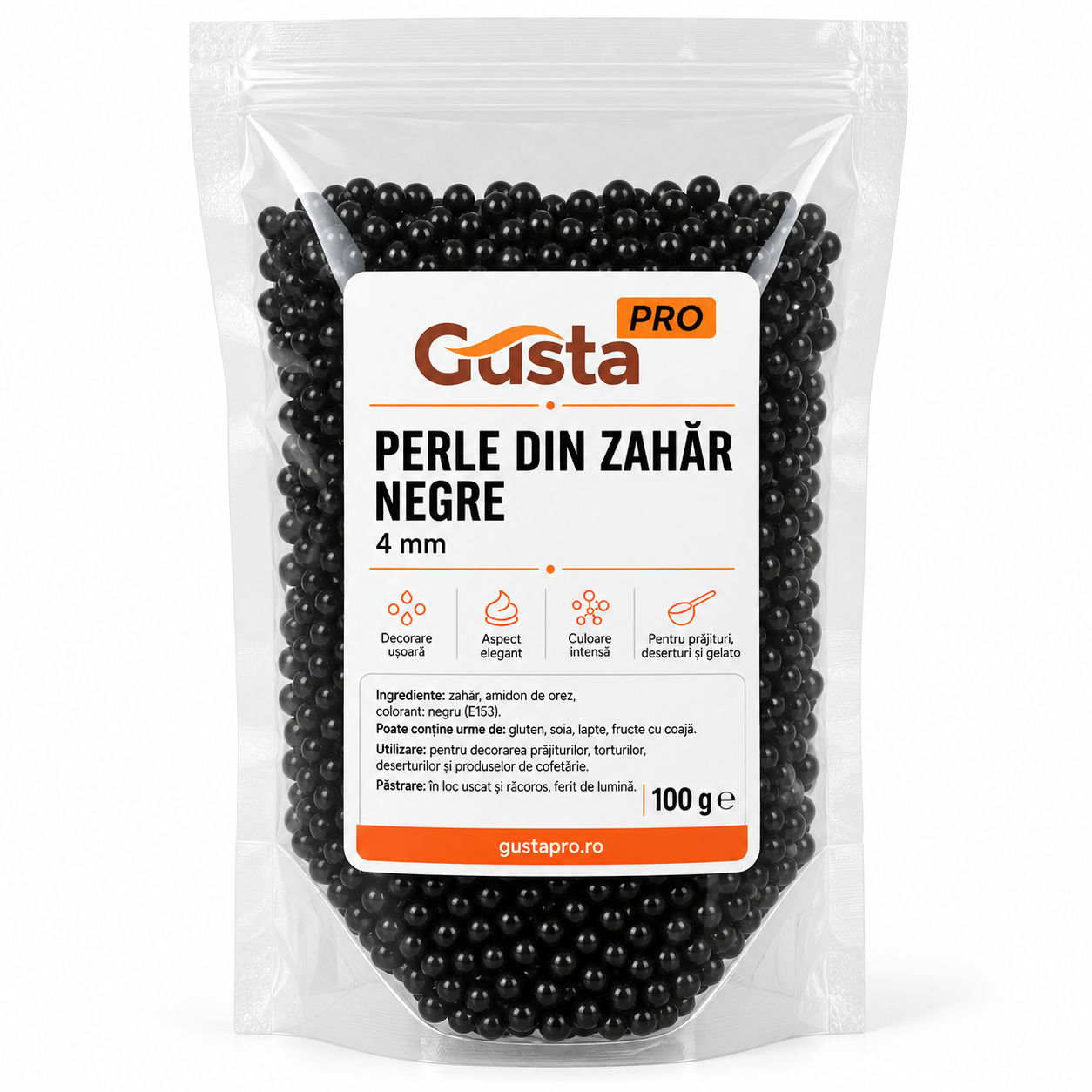 Черни захарни перли, 4 мм, 100 г, GPR
